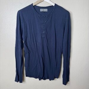 Groceries Shirt Men's Large Navy Blue Long Sleeve Henley Hemp Blend